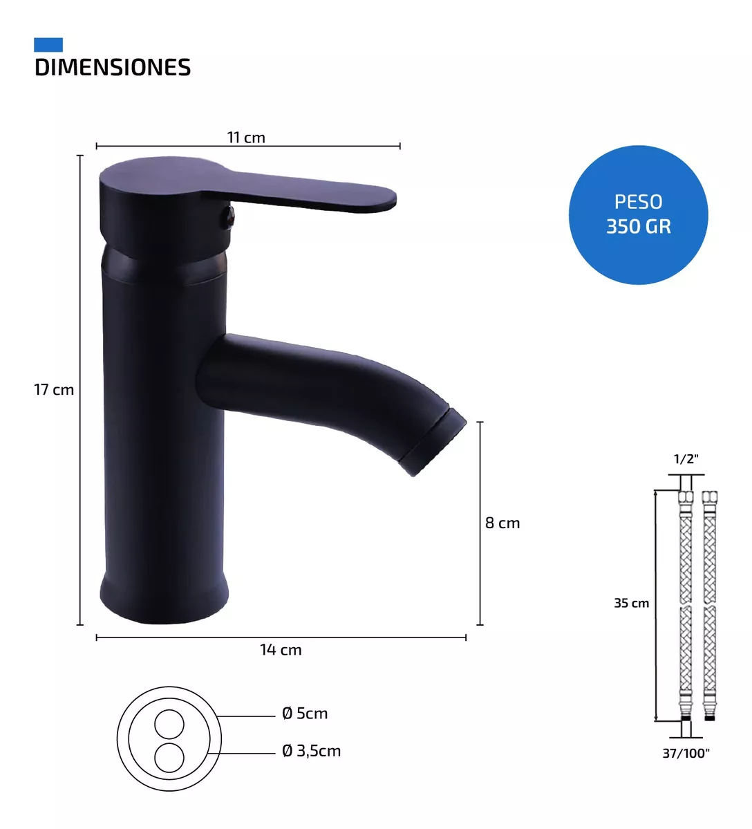 Llave Mezcladora Baja Monomando Para Lavabo Fregadero Grifo Negro Lavamanos Baño Femmto Negro