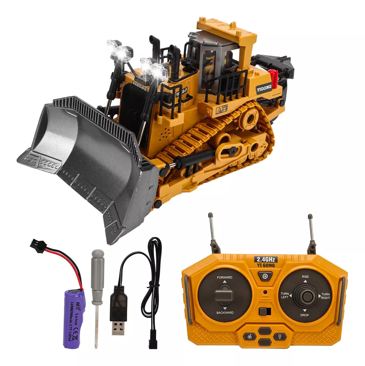 1:24 Topadora A Control Remoto De Juguete Aleación 9 Canales Color Amarillo,juguetes  Rc Trucks, Vehículo De Construcción De Juguete Con Luz Y Sonido Para Niños,cumpleaños Infantil Regalos De Navidad