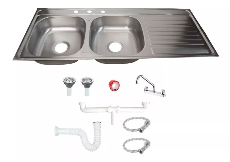 Fregadero Tarja Tina Doble Con Escurridor Acero Inox Con Kit