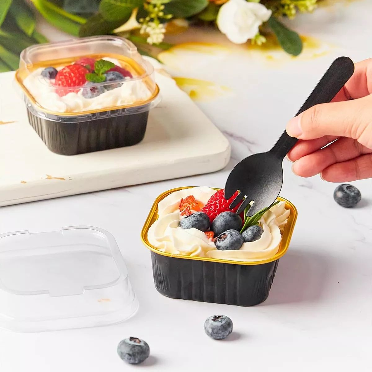 50 Molde De Aluminio Desechable Pastel Para Hornear Con Tapa