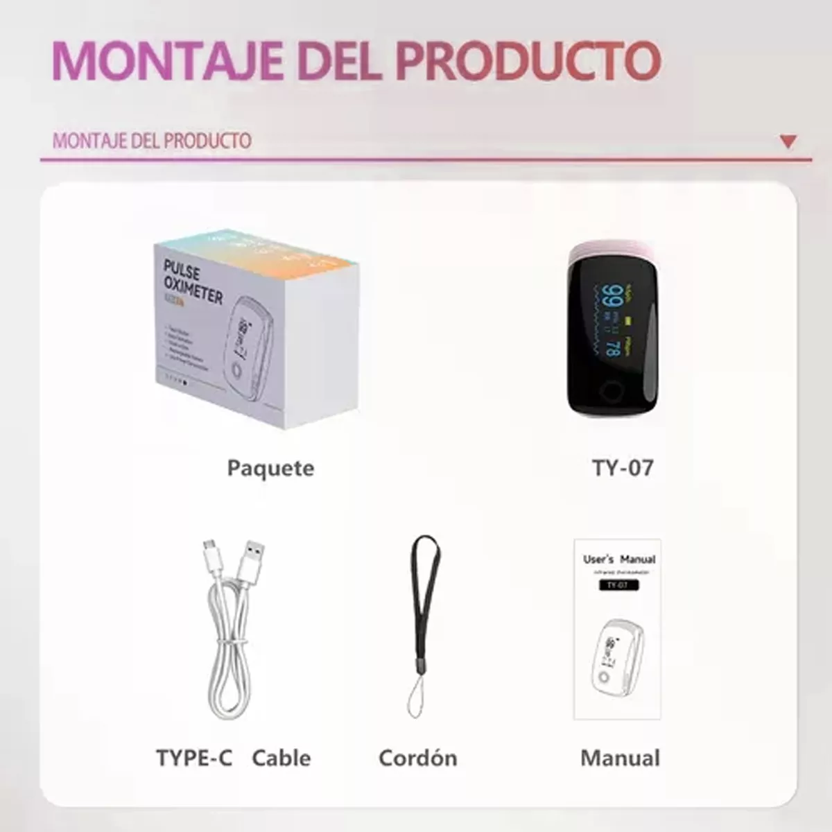 Recargable Usbc Con Oximetro De Dedo Instrumento Inteligente