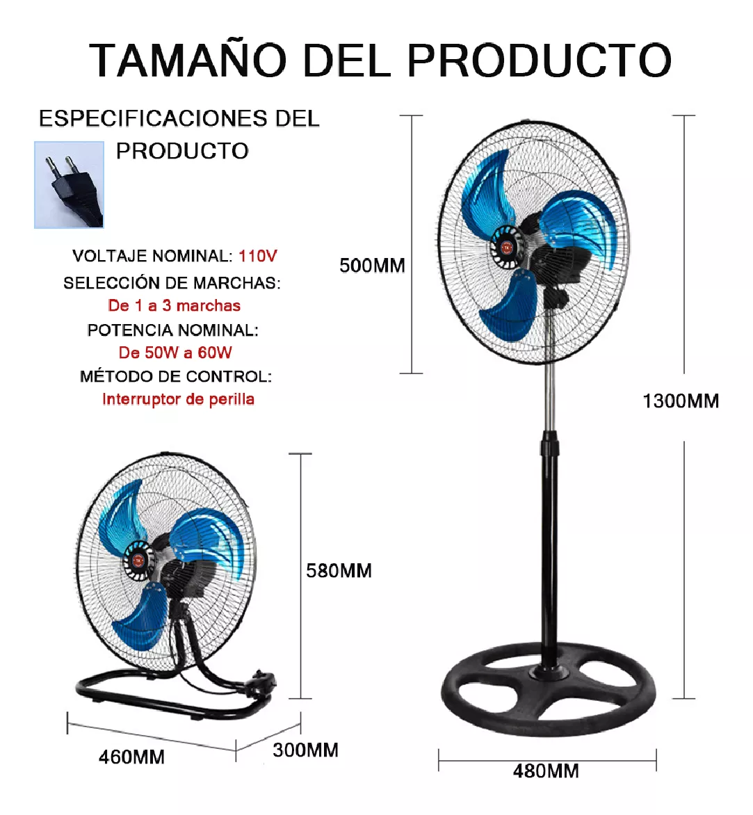 Ventilador Pedestal Piso Pared 3en1 Con 3 Aspas 18 Pulgadas