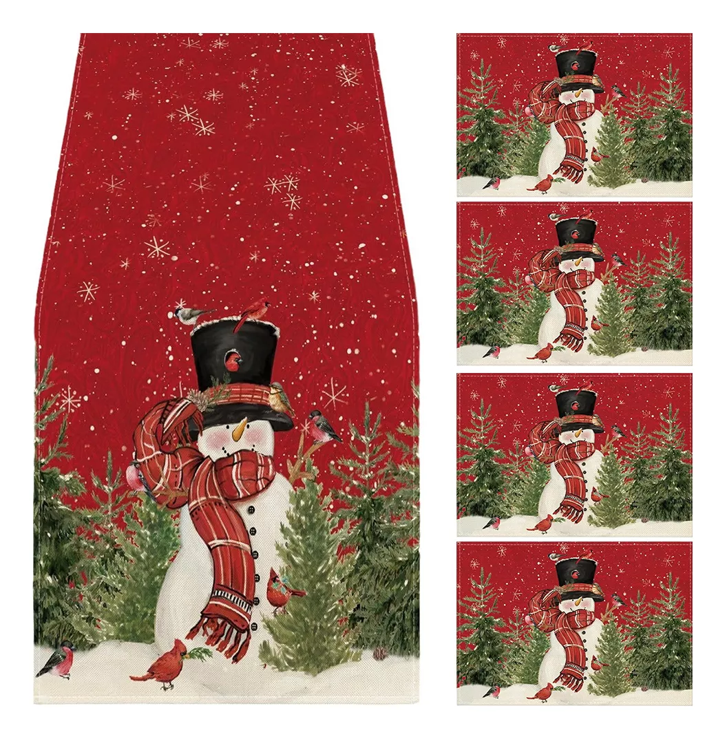 Camino De Mesa Con Adorno Navideño + 4 Manteles Individuales
