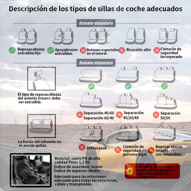 Funda Universal Para Asiento Cuero De Accesorios Autos 9pzs