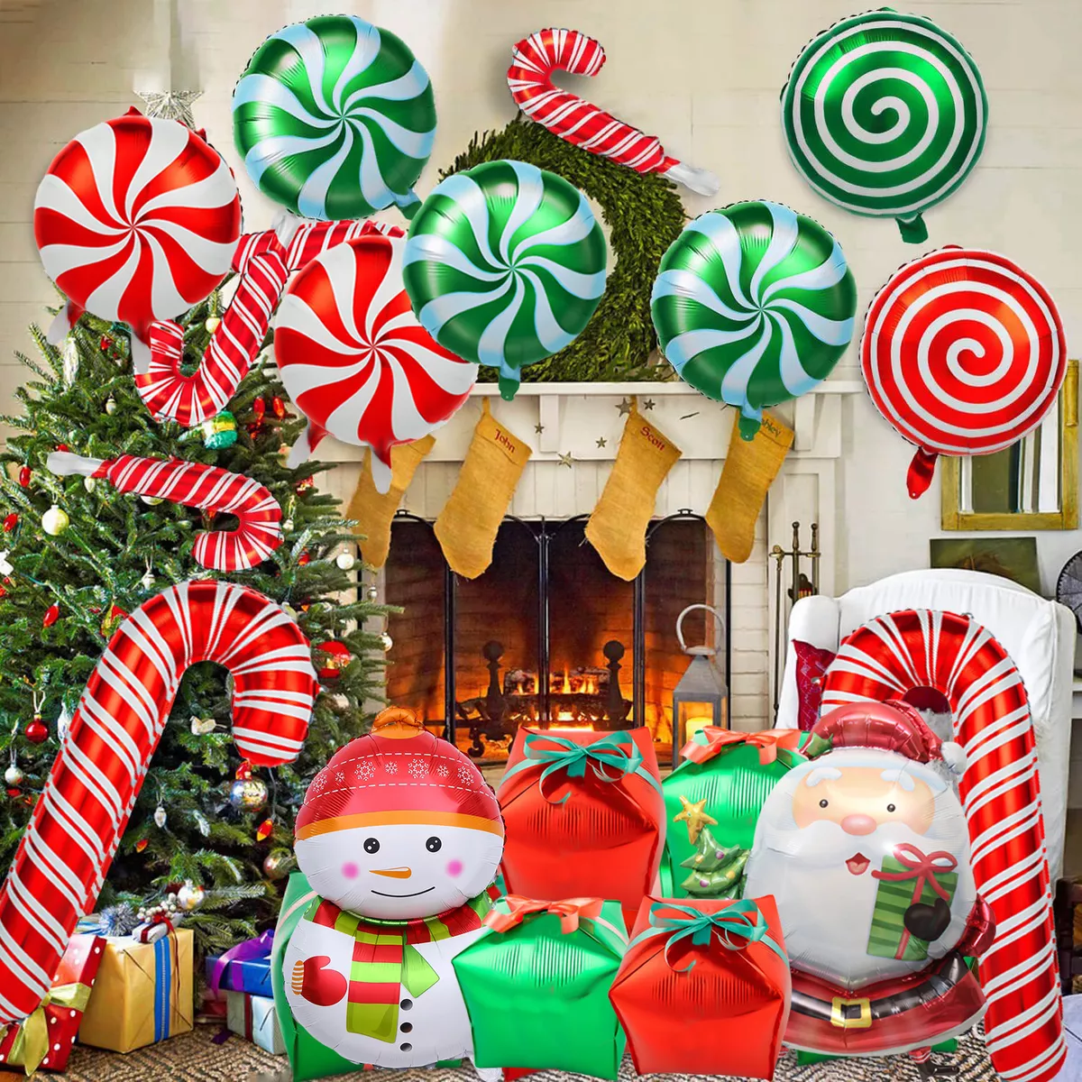 Kit Globos De Navidad Decoración De Fiesta Grandes Bastón