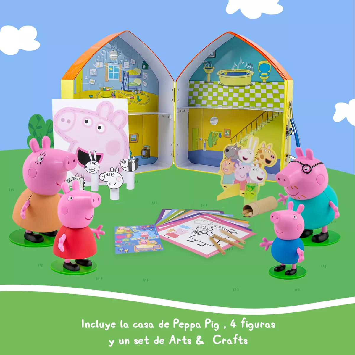 Peppa Pig 4 Figuras De Juguete + Casa Peppa + Manualidades