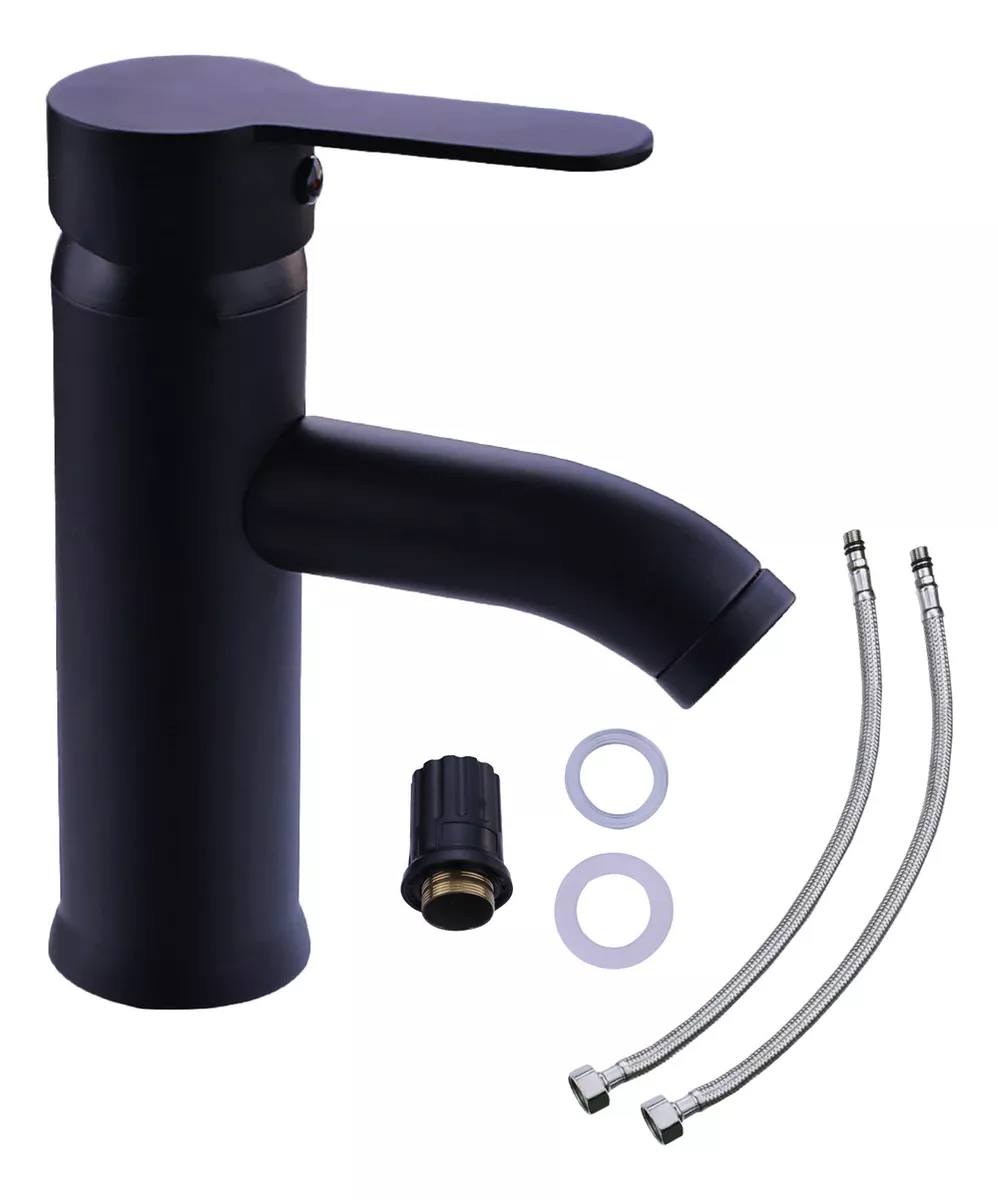 Llave Mezcladora Baja Monomando Para Lavabo Fregadero Grifo Negro Lavamanos Baño Femmto Negro