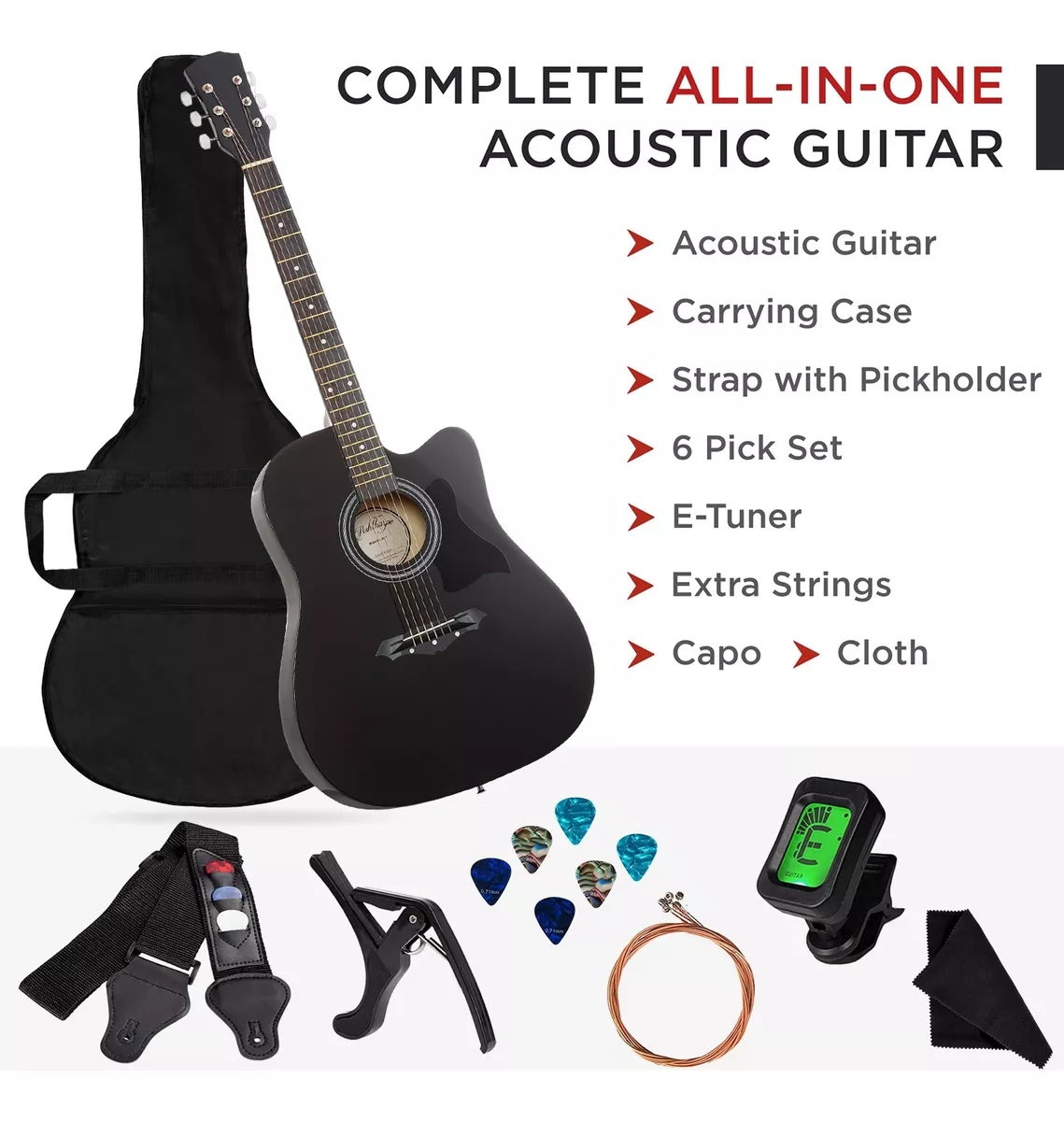 Guitarra Acústica Clasica De 38 Inch,con Funda  Y Accesorios