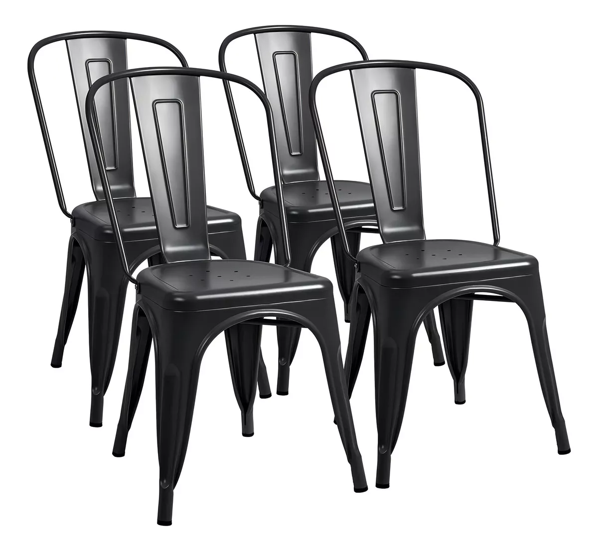 Set 4 Sillas Tolix Metálicas Vintage Industrial Apilables Estructura De La Silla Negro Asiento Negro