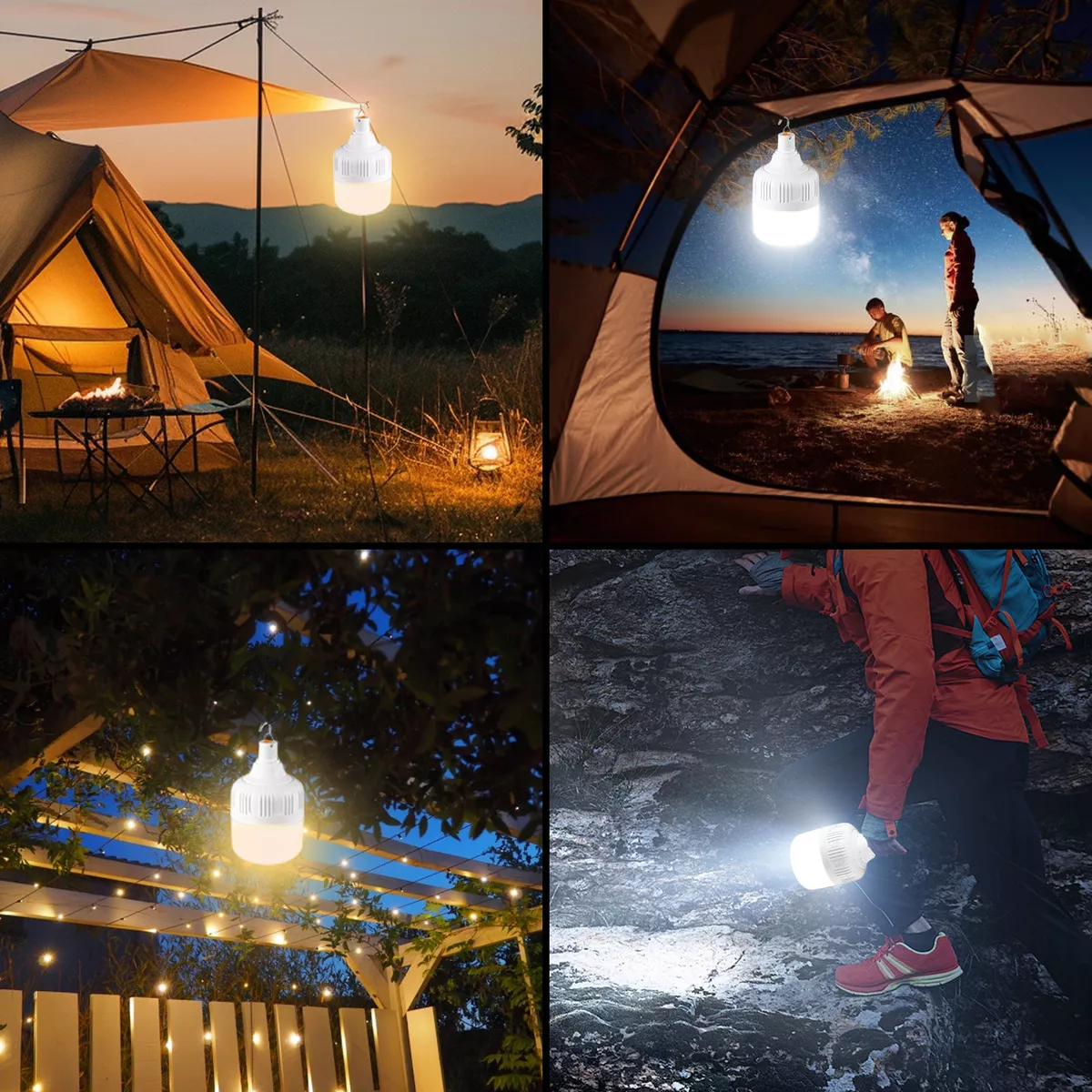 2pzs portatil recargable emergencia usb 80w lámpara foco led 8cmx13.5cm blanco frio 5 modos de iluminación recargables de emergencia