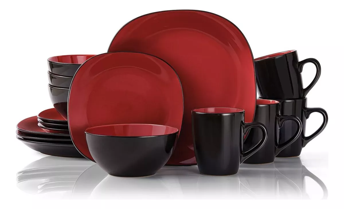Vajilla Roja Cuadrada Vascella Para 4 Personas 16pz