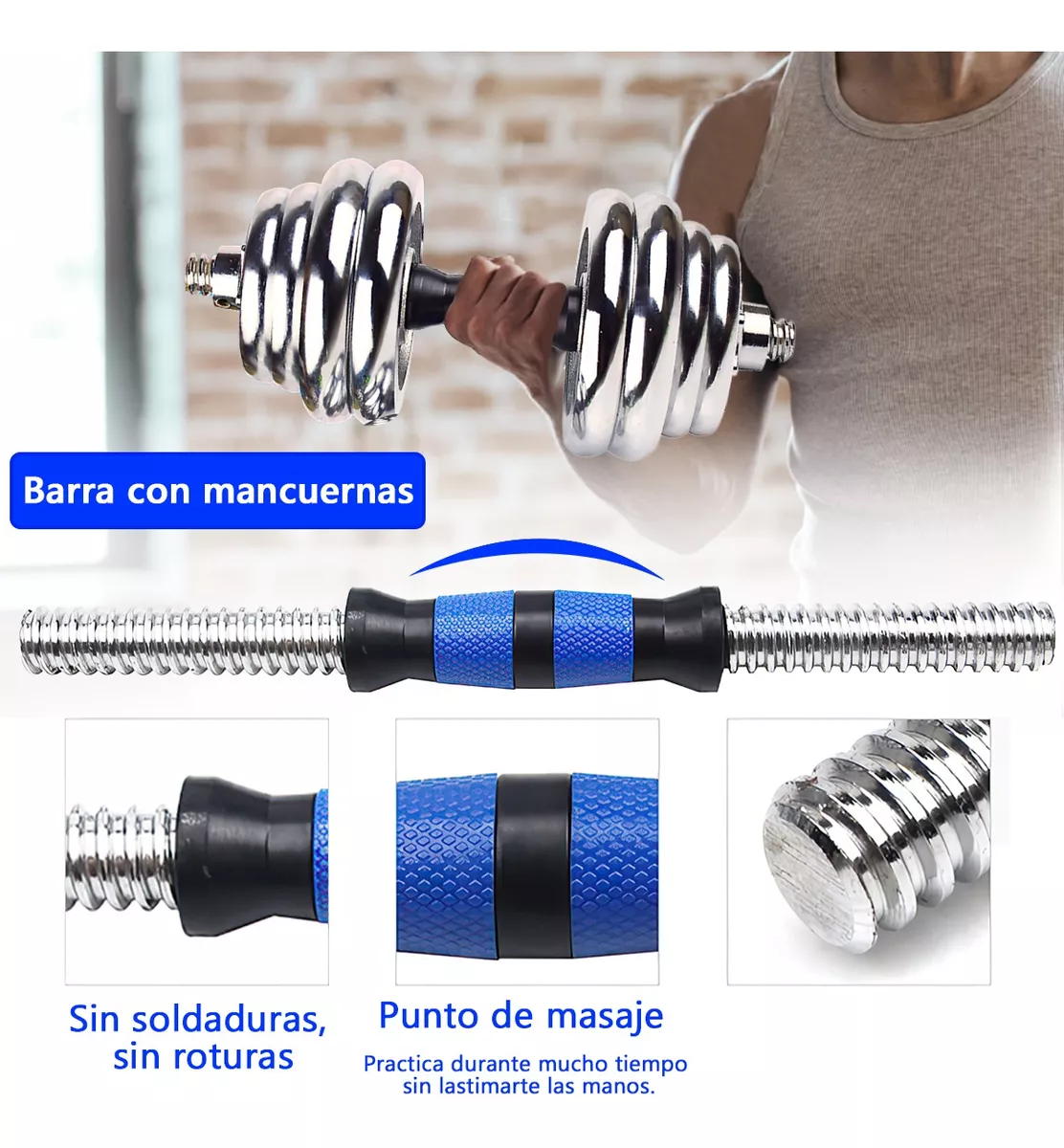 Kit De Mancuernas Barra Con Pesas Ajustables Para Gimnasio
