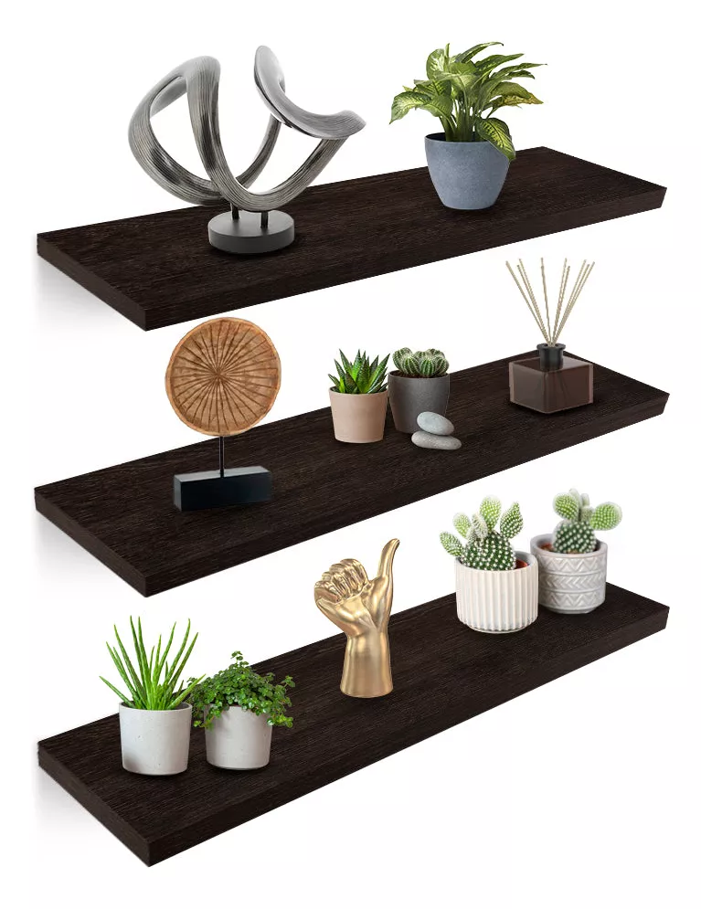 Repisas Flotantes de Madera de 50cmx15cm, Set de 3 Estantes Minimalistas, Ideales para Decorar tu Cocina, Baño, Sala, Cuarto, Negocio y Más. Soportan hasta 10 kg, Fáciles de Instalar
