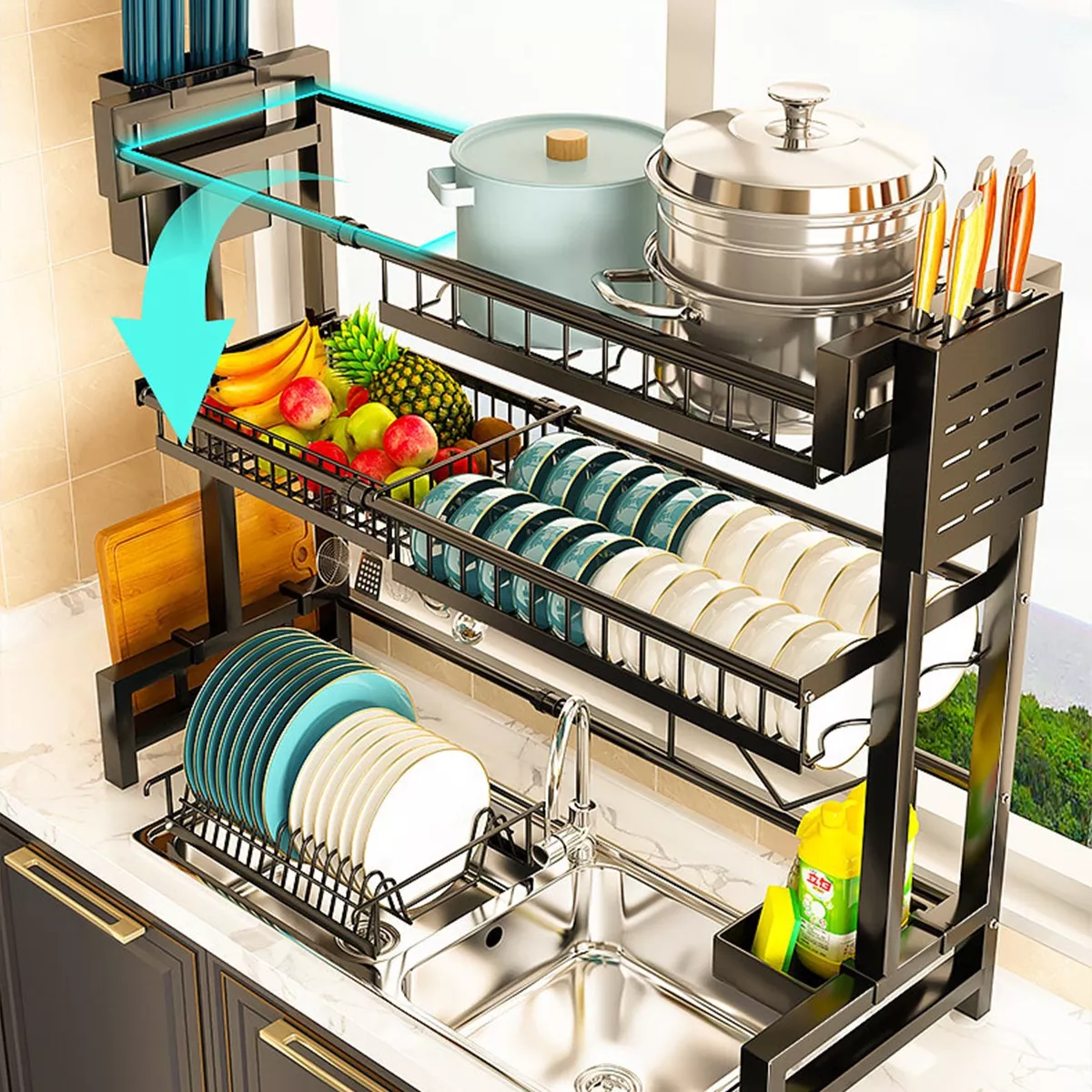 Escurridores Trastes Fregadero De Cocina Ajustable 2 Capas