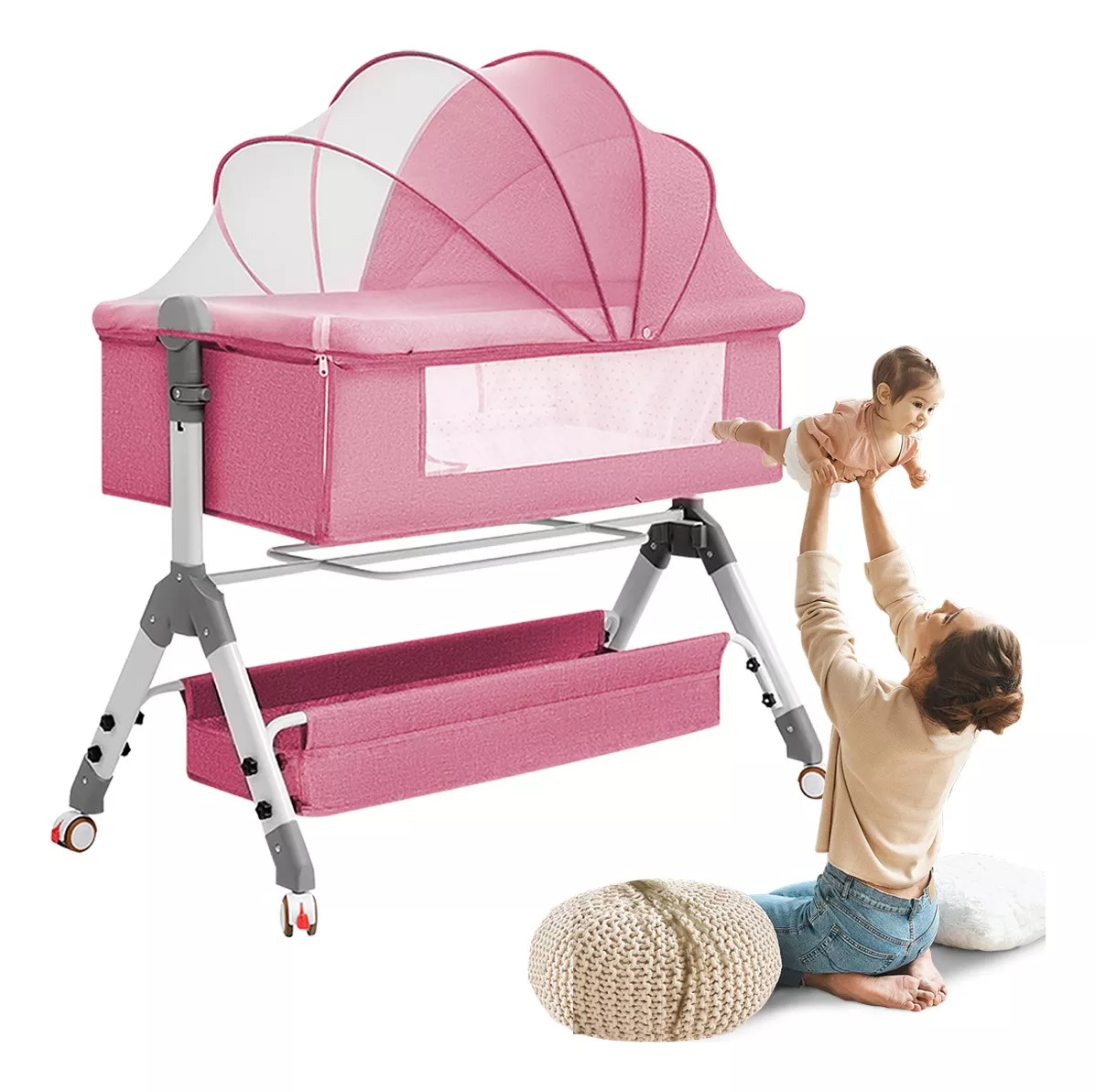 Cuna Corral Para Bebes Cama Altura Regulable Con Mosquitero