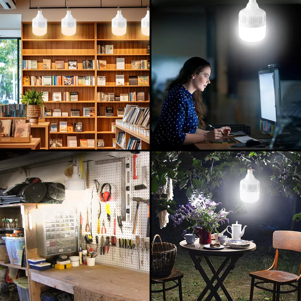 2pzs portatil recargable emergencia usb 80w lámpara foco led 8cmx13.5cm blanco frio 5 modos de iluminación recargables de emergencia