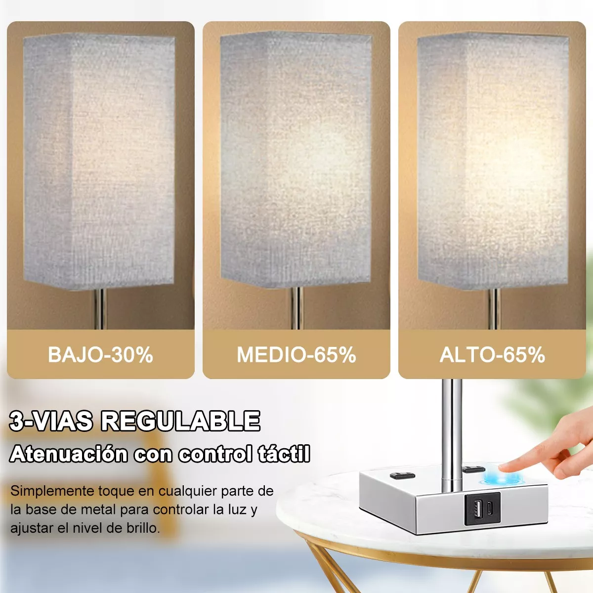 Usb A+c Touch Luz De Noche Lámpara De Mesa Y Enchufe Lámpara