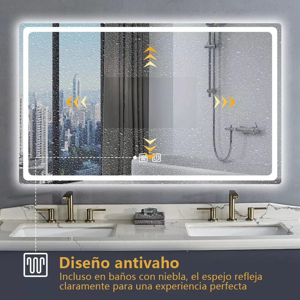 Espejo Led Baño 50x70cm Touch 3 Modo Con Función Antivaho