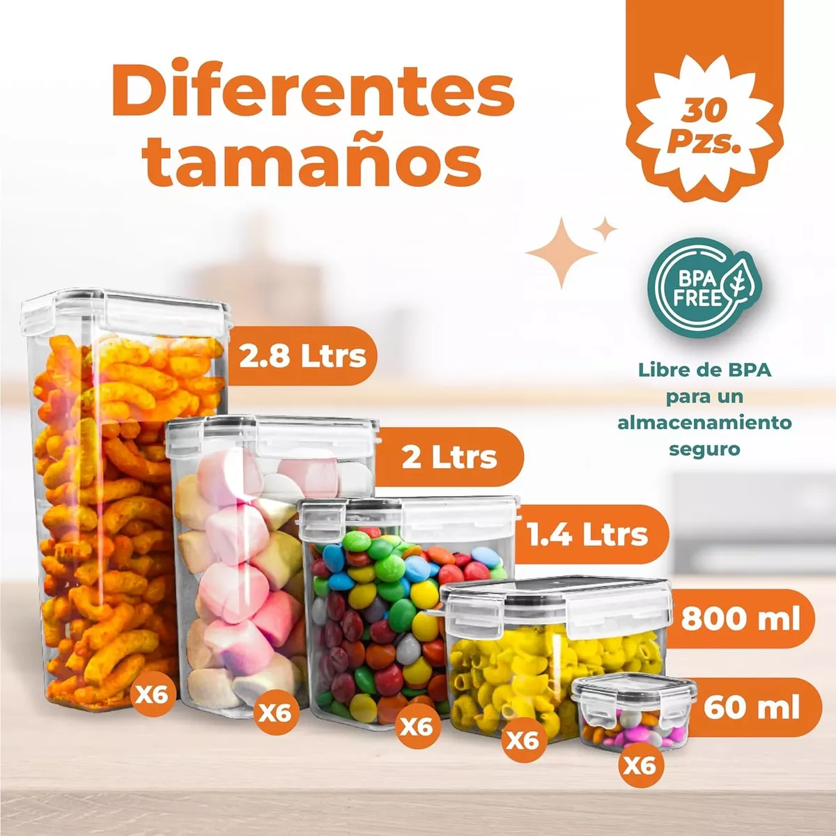 Contenedores Herméticos Alimentos Cocina Almacenar 30pzs