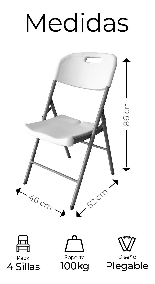 4 Sillas Plegables Plástico Reforzado De Exterior/interior