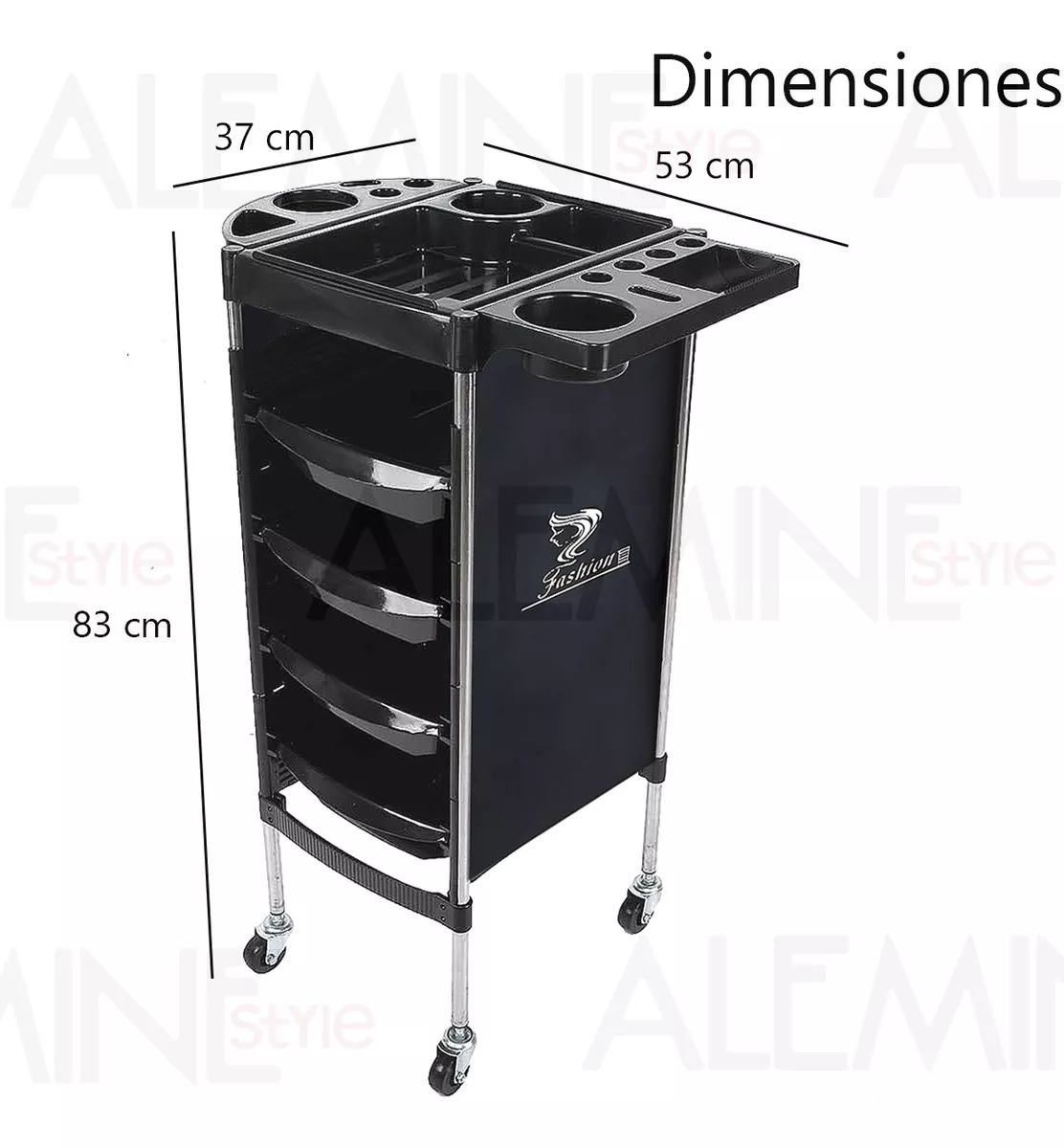 2 Carritos Auxiliares De Estetica Tatoo Multiusos 4 Cajones Color Negro