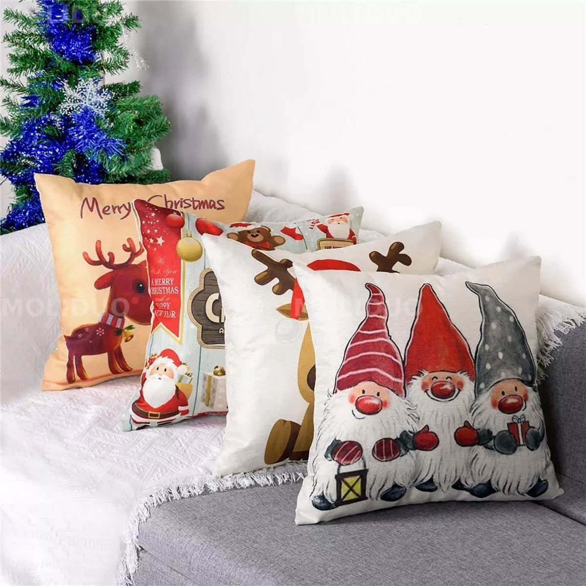 6 Fundas Navideñas Cojines Decorativos Fundas Almohadas Lino