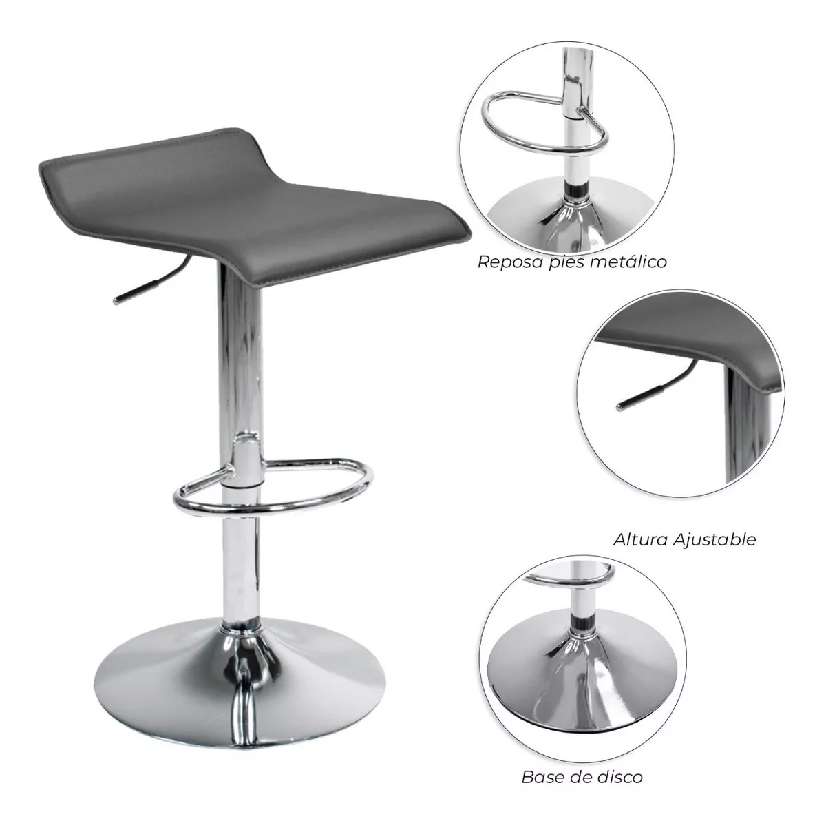 2 Bancos Altos Gris Barra Cocina Bar Cantina Cafeteria Antro Acabado de la estructura Cromado