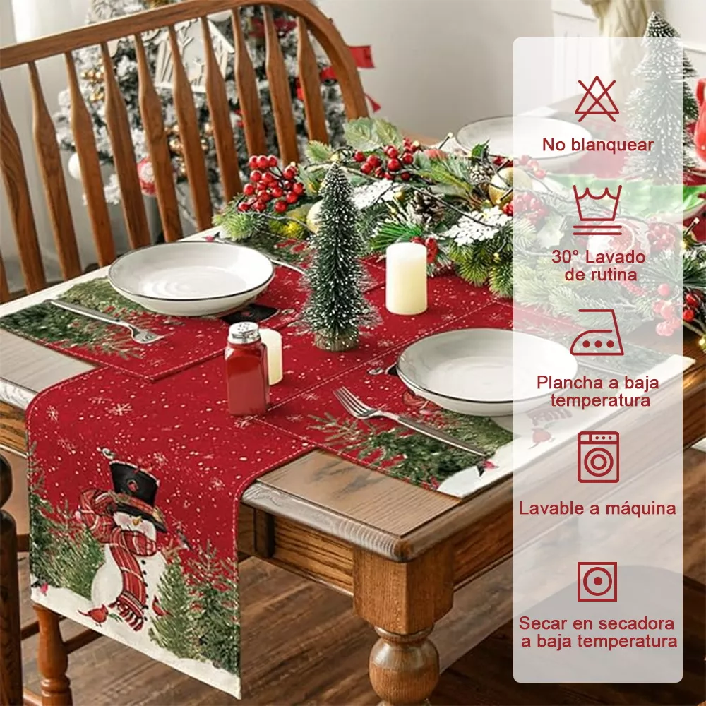 Camino De Mesa Con Adorno Navideño + 4 Manteles Individuales