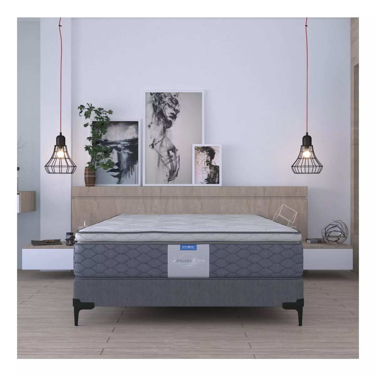 Colchon matrimonial Restonic espuma de alta densidad con tratamiento antibacterial ultra comodo color gris