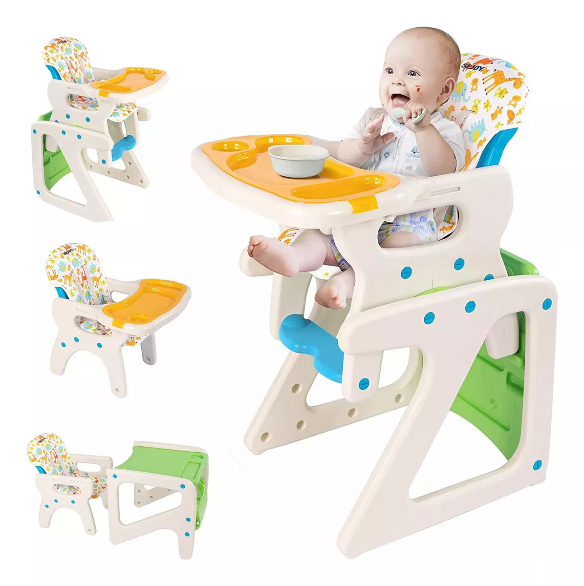 Sejoy Silla Comer Bebé Gy01-gree Plegable 3 En 1 Ajustable