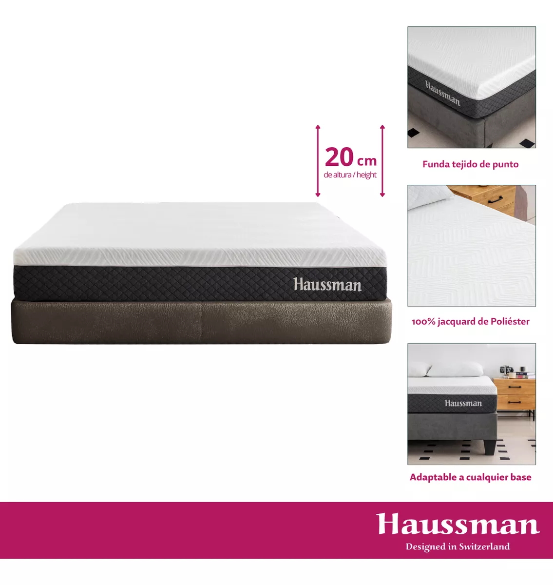 Colchon Caja Memory Foam Matrimonial Haussman Massage 20cm