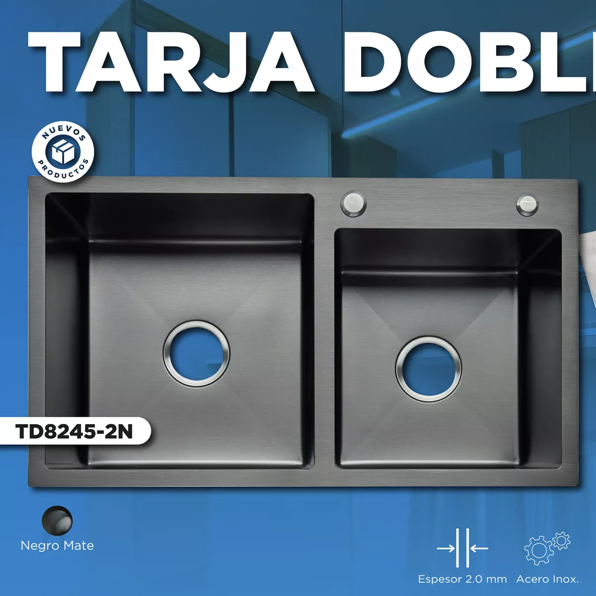 Tarja Doble Tina En Acero Inoxidable 82 Cm X 45 Cm Cocina