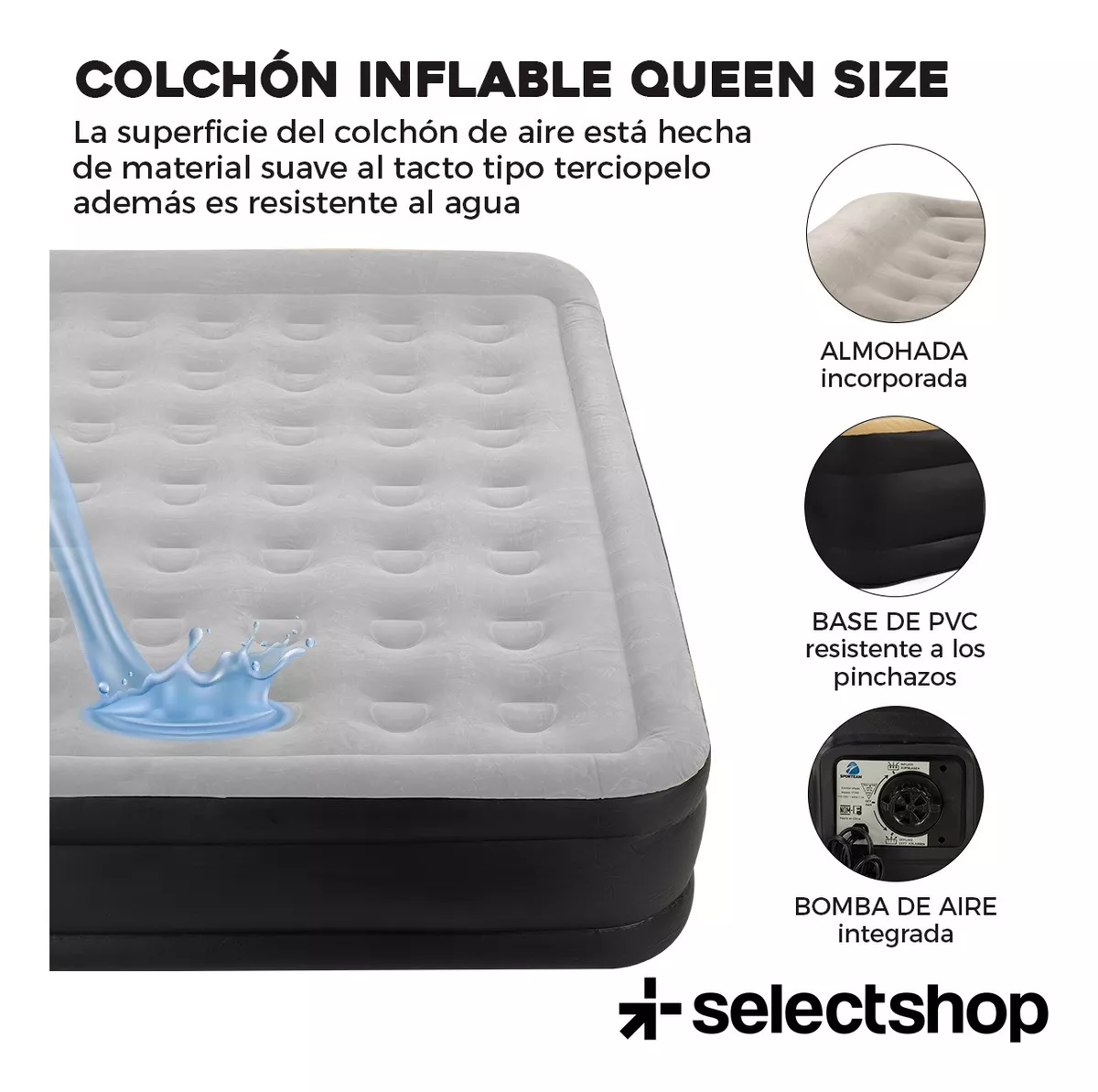 Colchón Inflable Queen Size + Bomba Inflable Cama Resistente