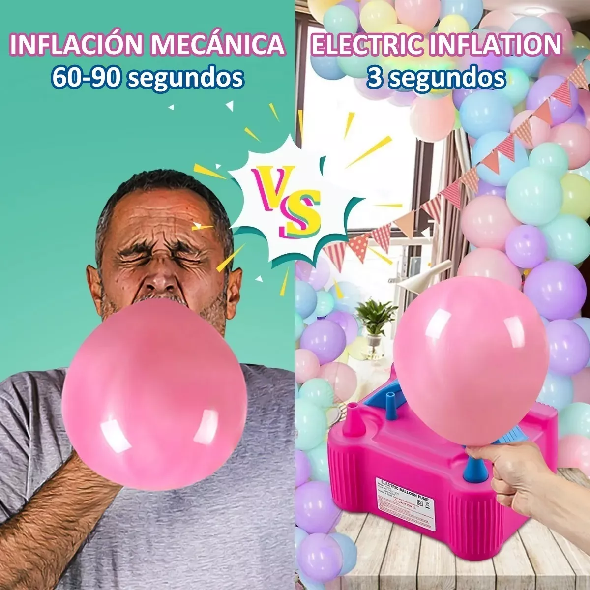 Bomba Electrica Para Inflar Globos Doble Inflador Fiestas