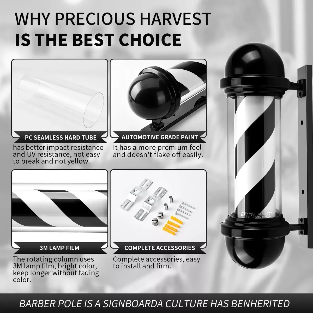 Poste Bombilla Barbería Caramelo Giratorio 65cm Peluquería