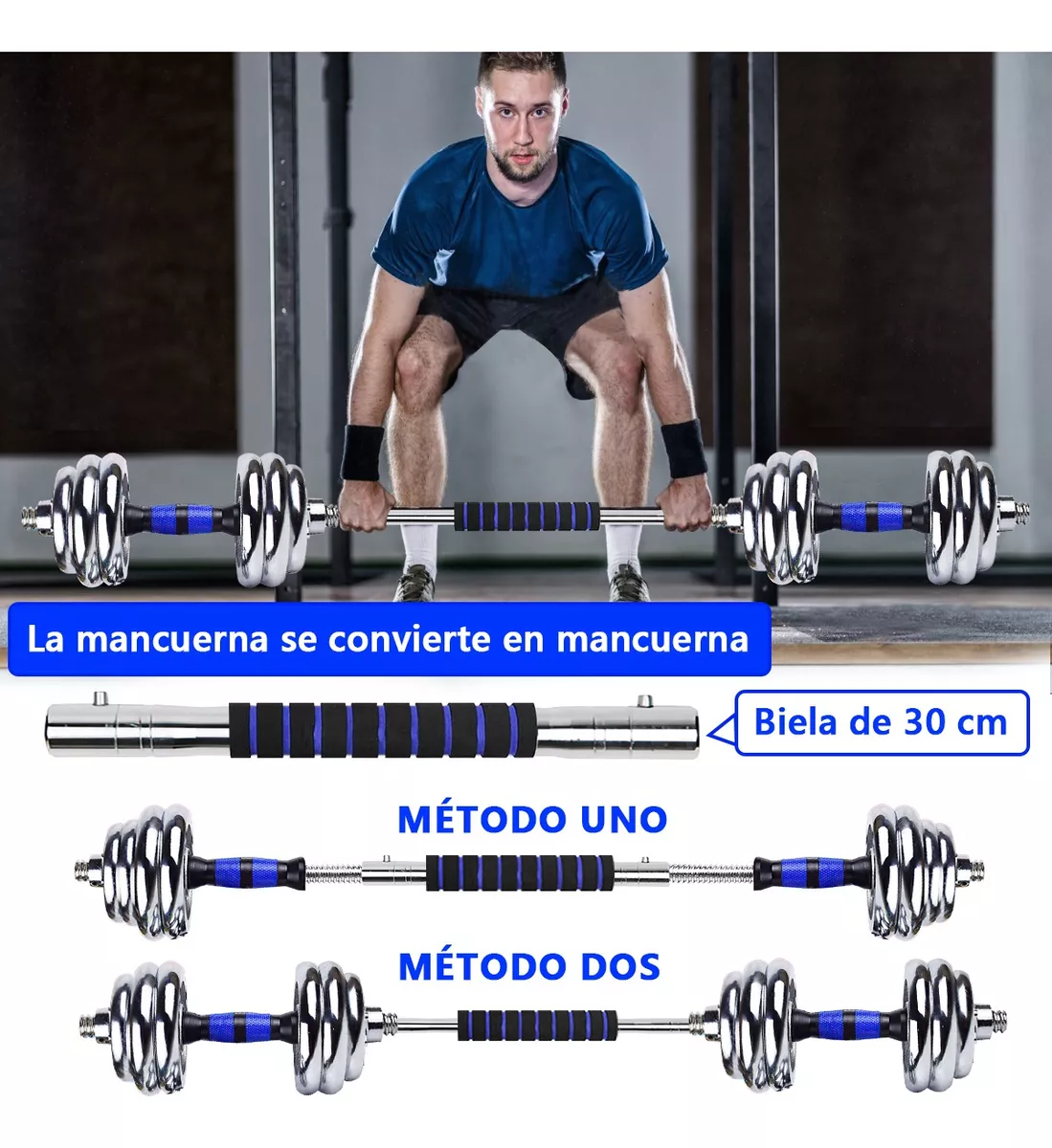 Kit De Mancuernas Barra Con Pesas Ajustables Para Gimnasio