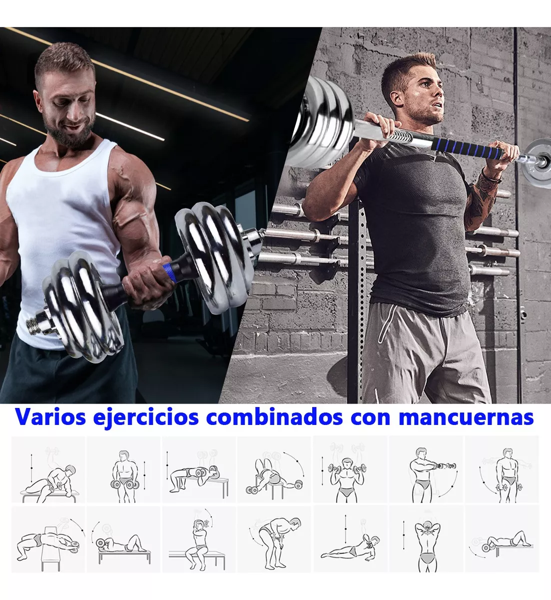 Kit De Mancuernas Barra Con Pesas Ajustables Para Gimnasio