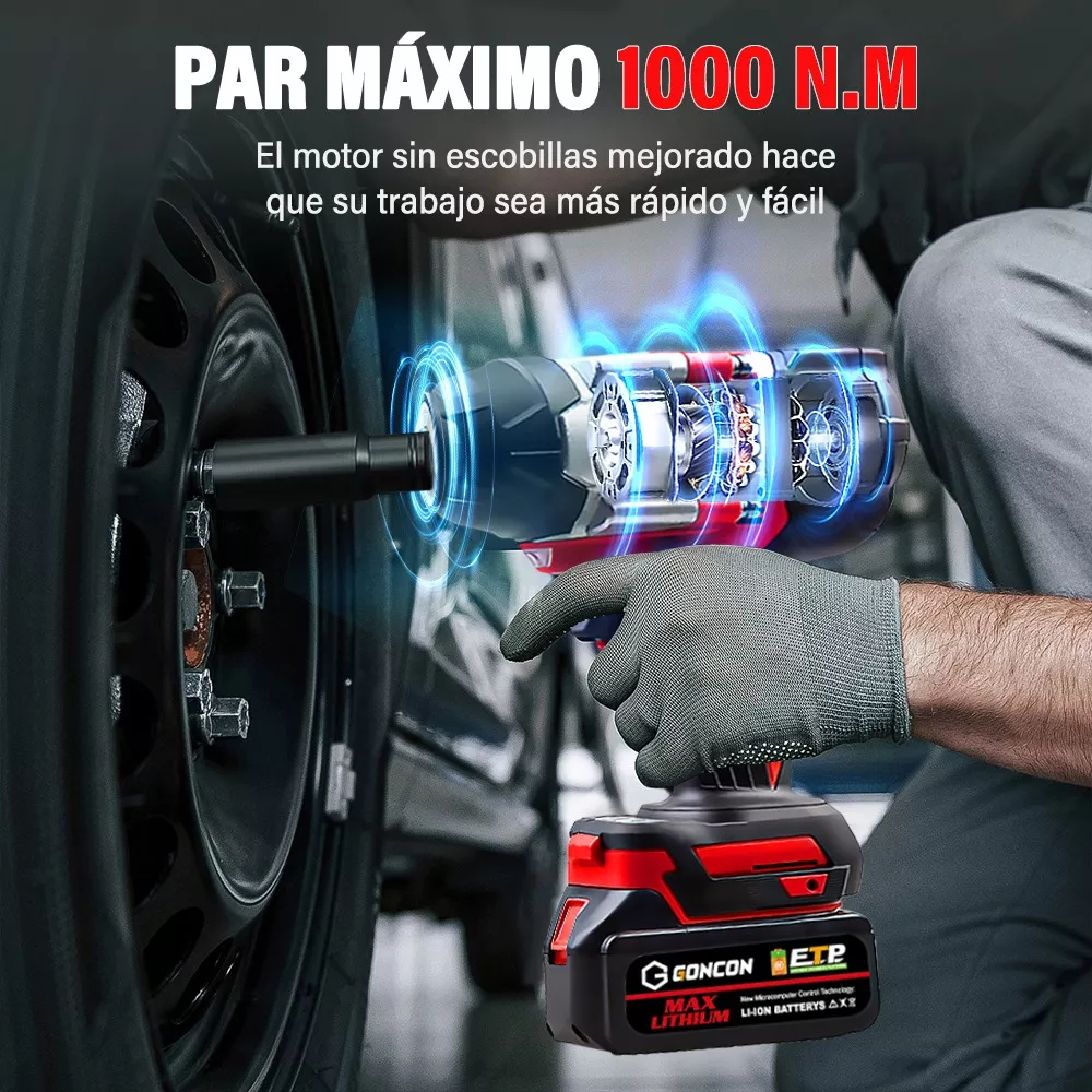 1000nm Pistola De Impacto Llave Inalambrica 2*batería Kit