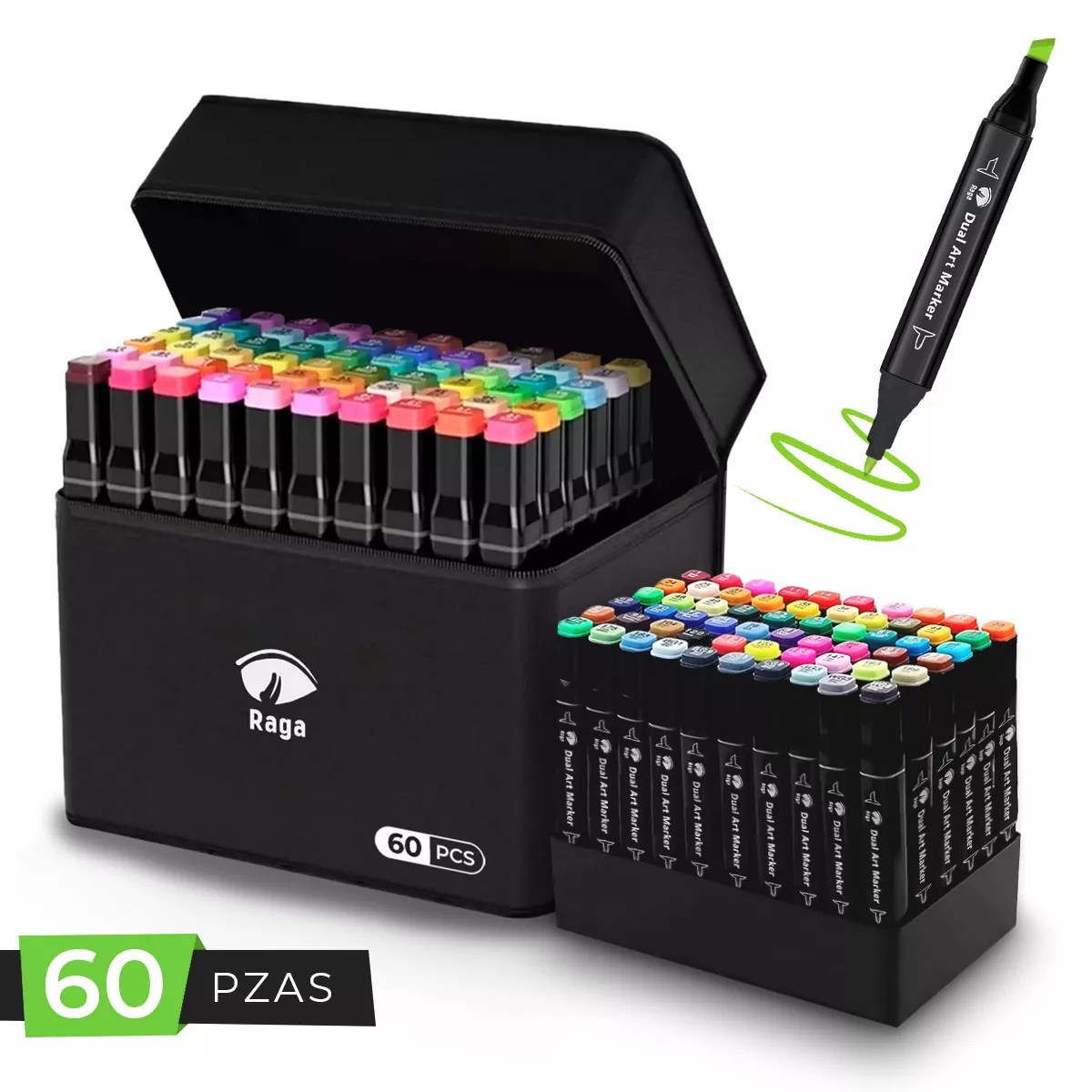 Marcadores Doble Punta Plumones Punta Pincel Fly 60 Colors Color Negro