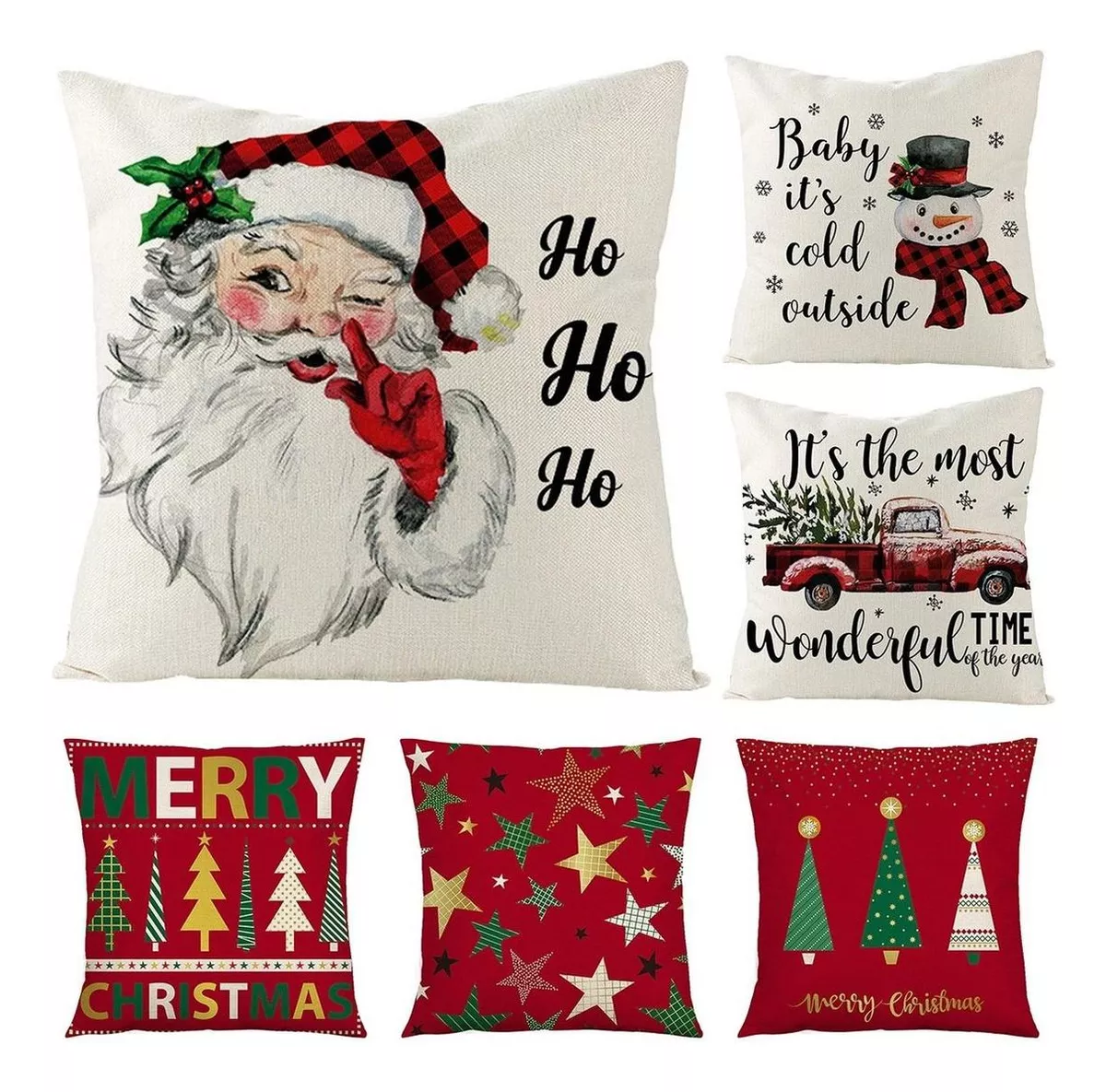 6 Fundas Navideñas Cojines Decorativos Fundas Almohadas Lino