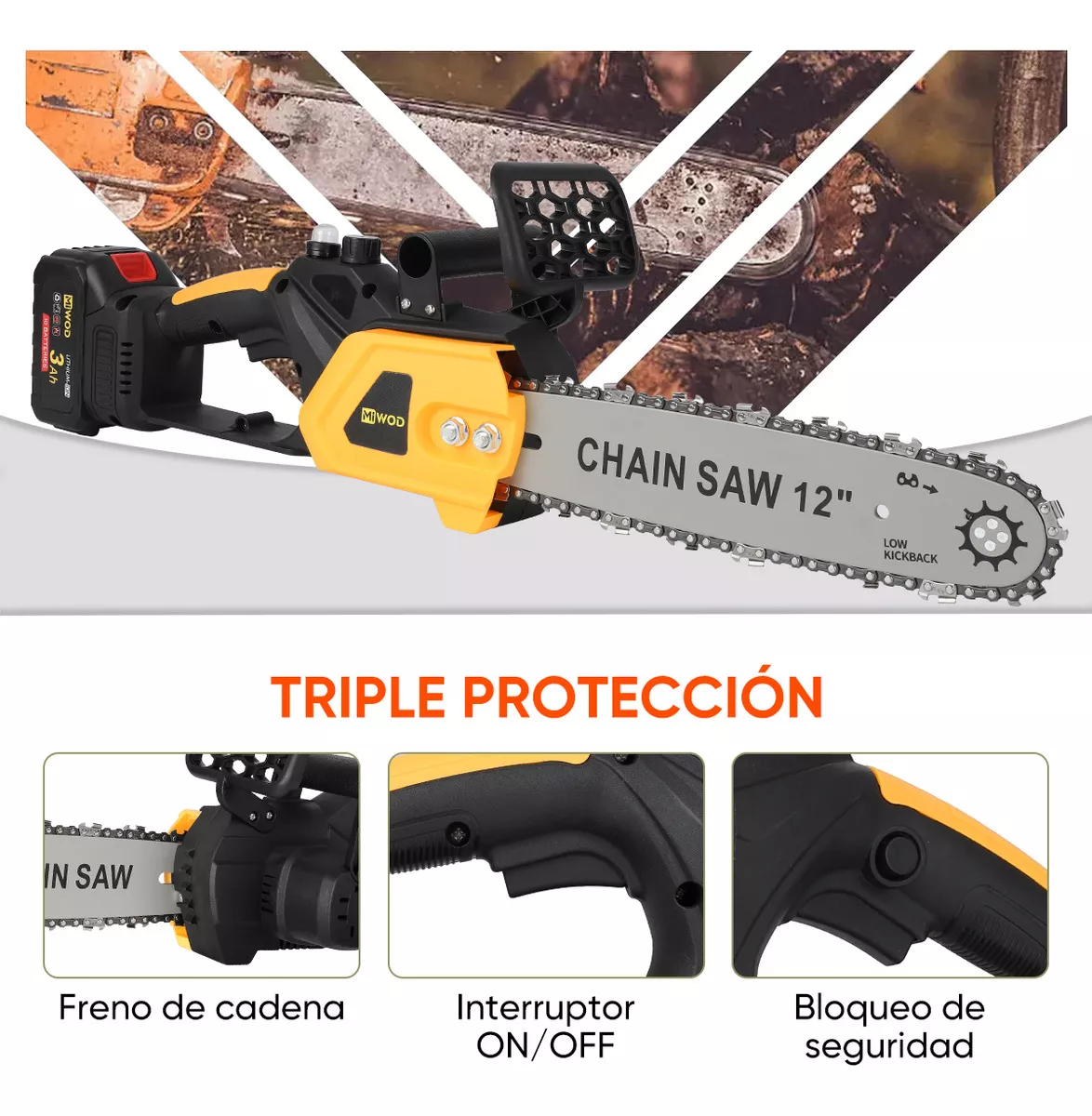 Motosierra Eléctrica Portátil Inalámbrica Dos Baterías 12 In