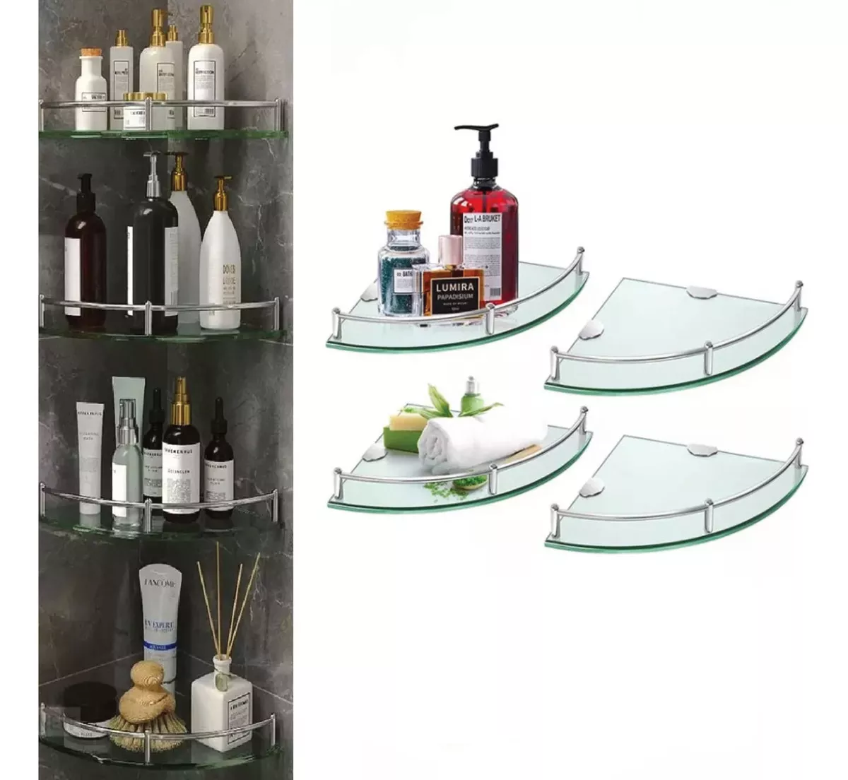 Vmingo Repisa Esquinero Baño Organizador Vidrio Estante Pared 4pz