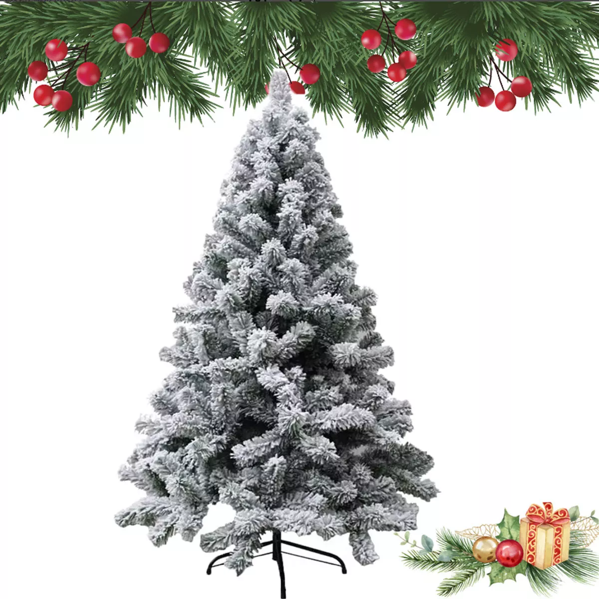 Arbol De Navidad De Nieve Artificial Blanca Flocada De 2.1 M