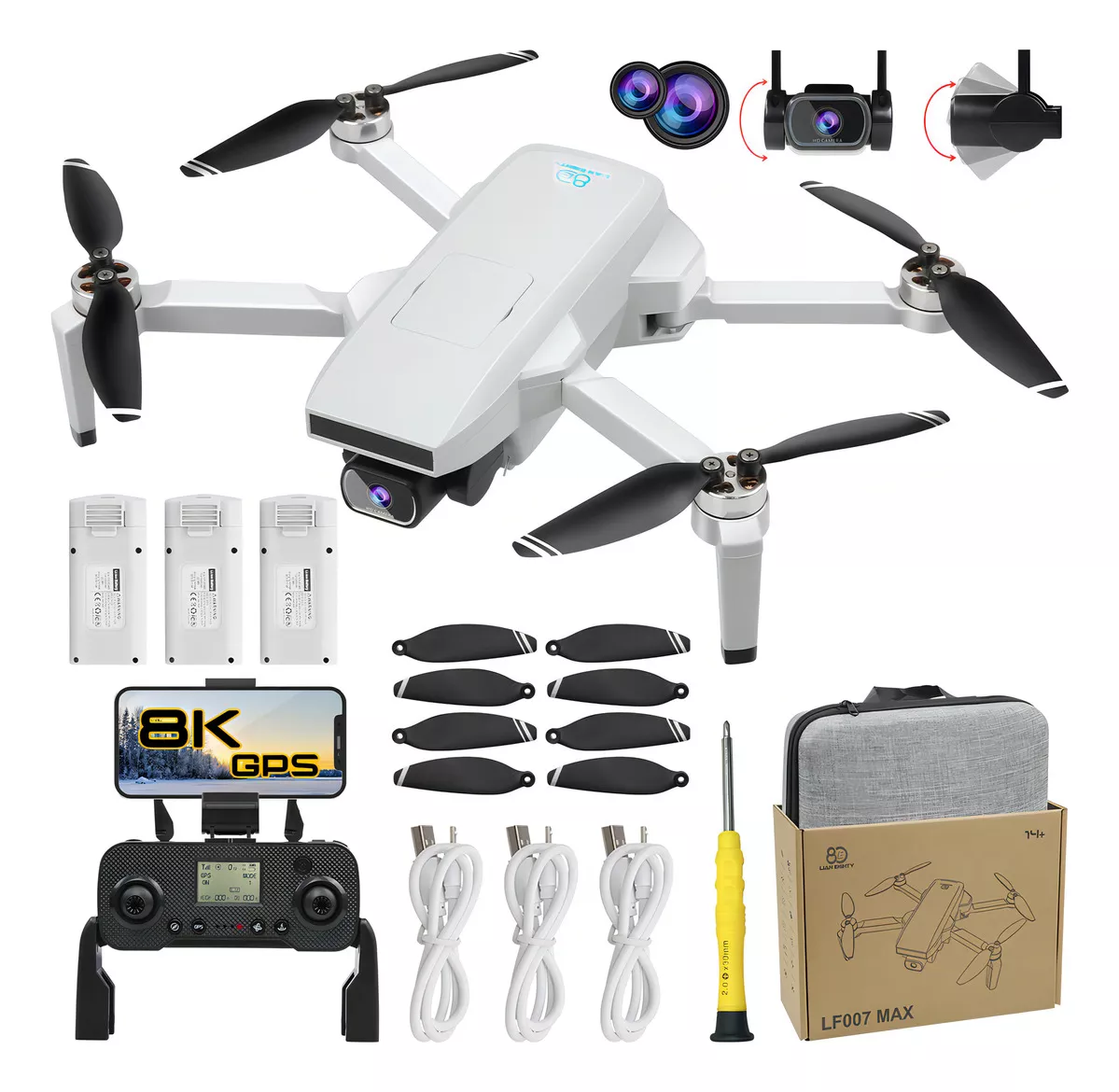 Mini drone Lian Eighty LF007 MAX con dual cámara 8K gris 6GHz 3 baterías
