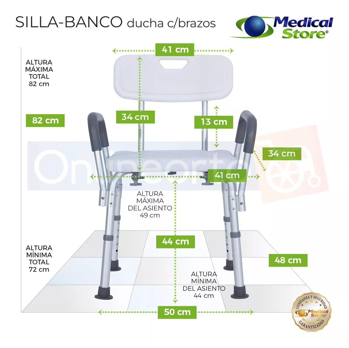 Silla Ducha Baño Ajustable Brazos Respaldo Drive Envio Grat.