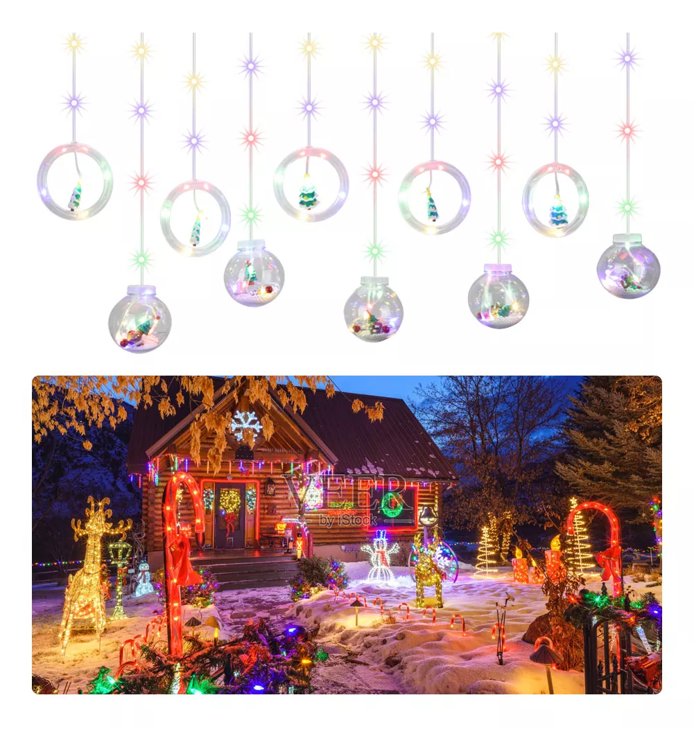 Serie De Luces Navideñas Led Cm-top Cascada De Esfera Decoración 3m 8 Modos Rgb Impermeable Y Resistente 10 Luces Blancas Colgantes