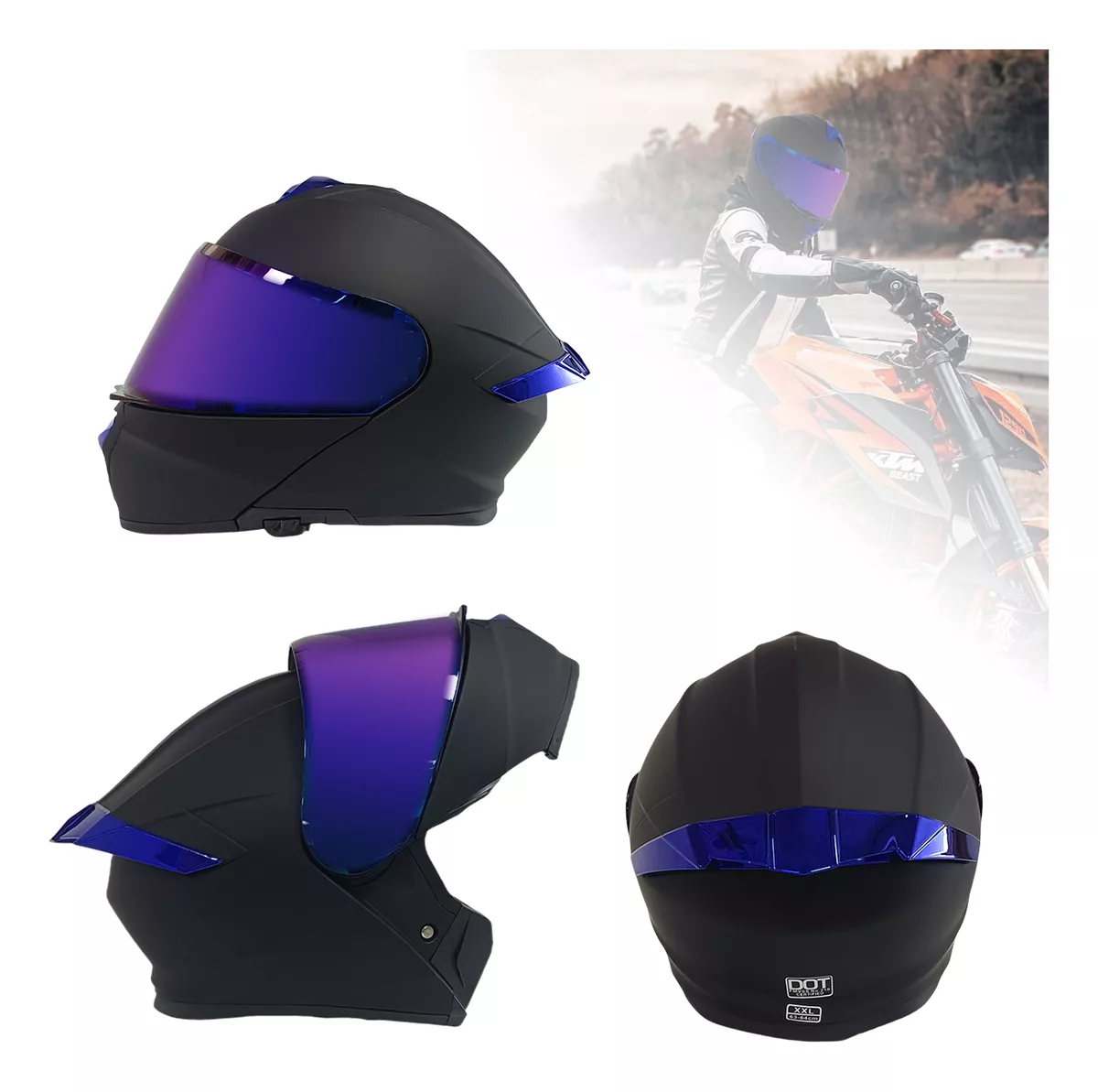 Cascos Moto Abatible Con Interior Gafas Certificación Dot