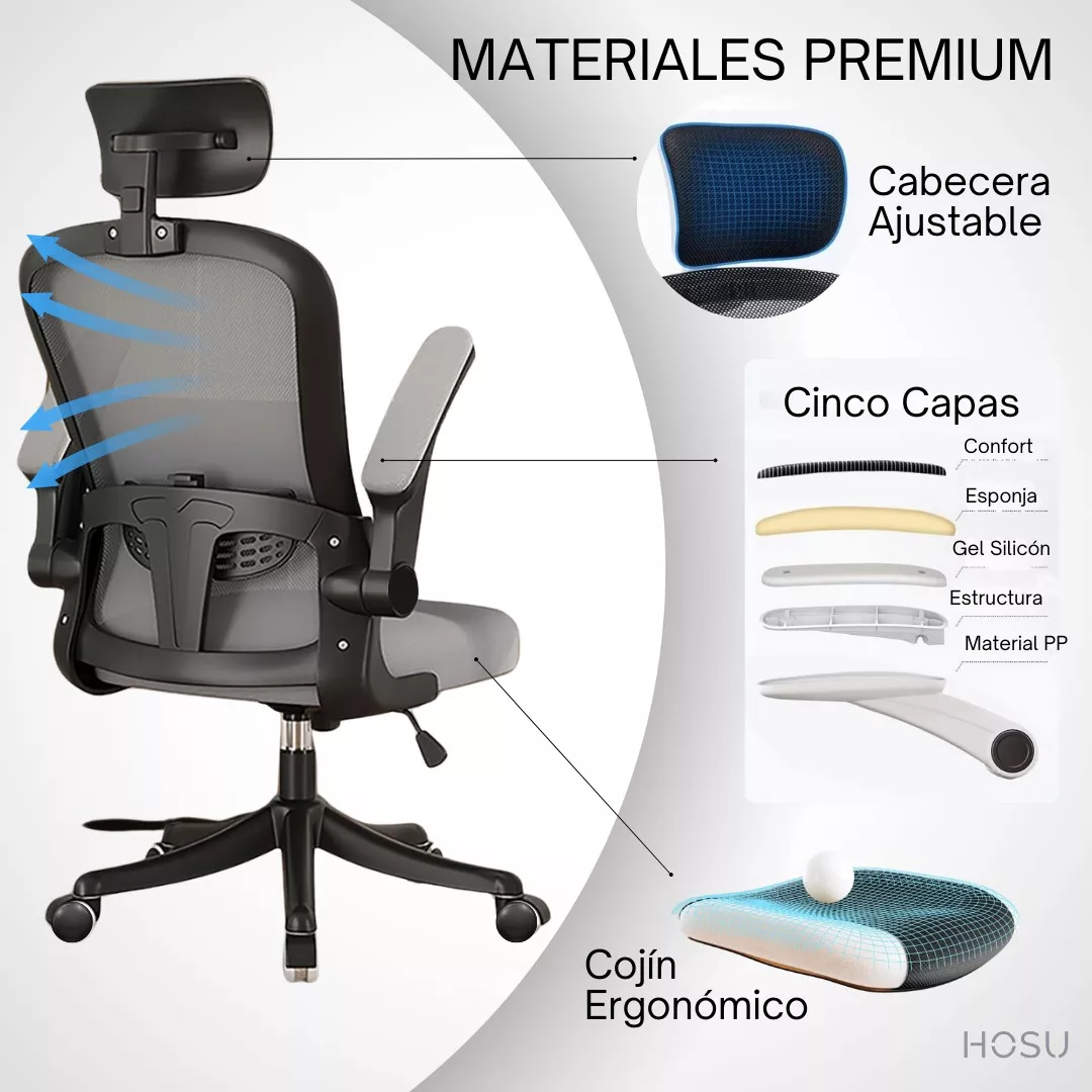 Hosu B1 Silla De Oficina Blanca Reclinable Malla Ergonómica