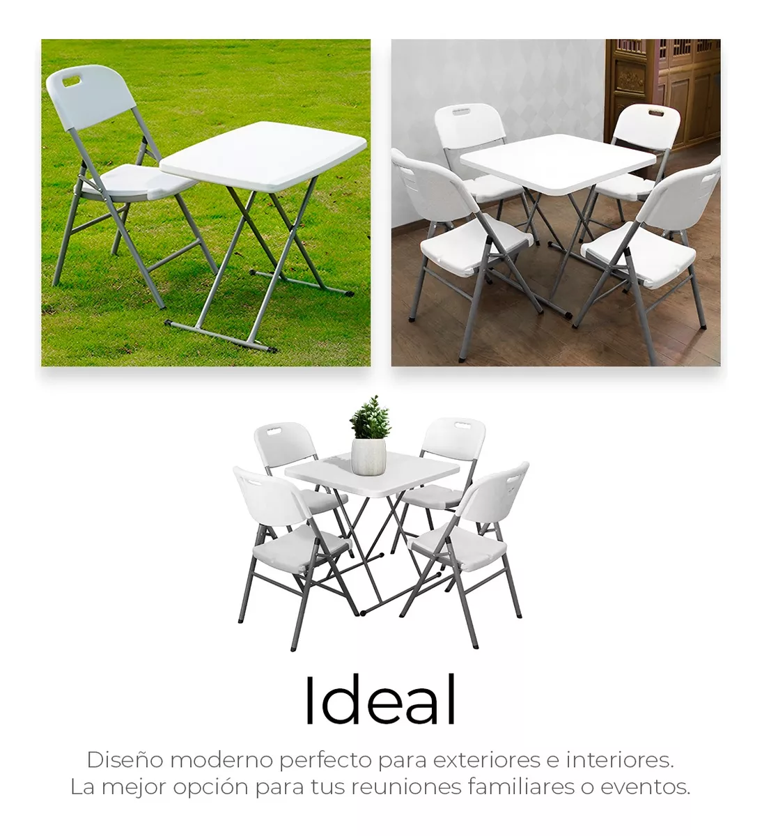 4 Sillas Plegables Plástico Reforzado De Exterior/interior