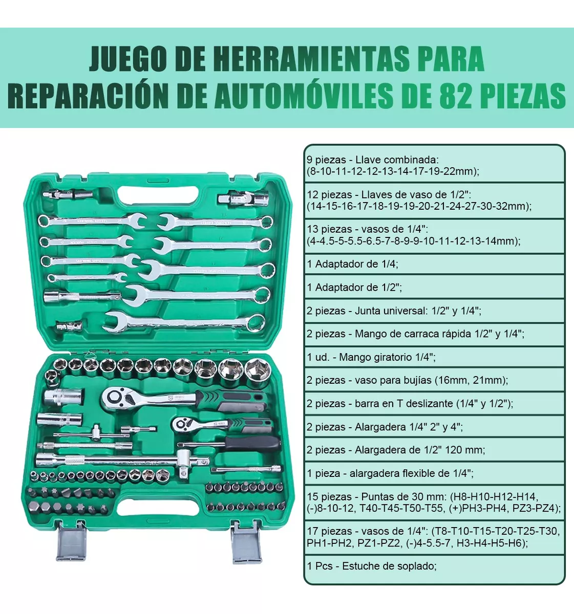 82pzs Juego De Herramientas Reparación Automóviles